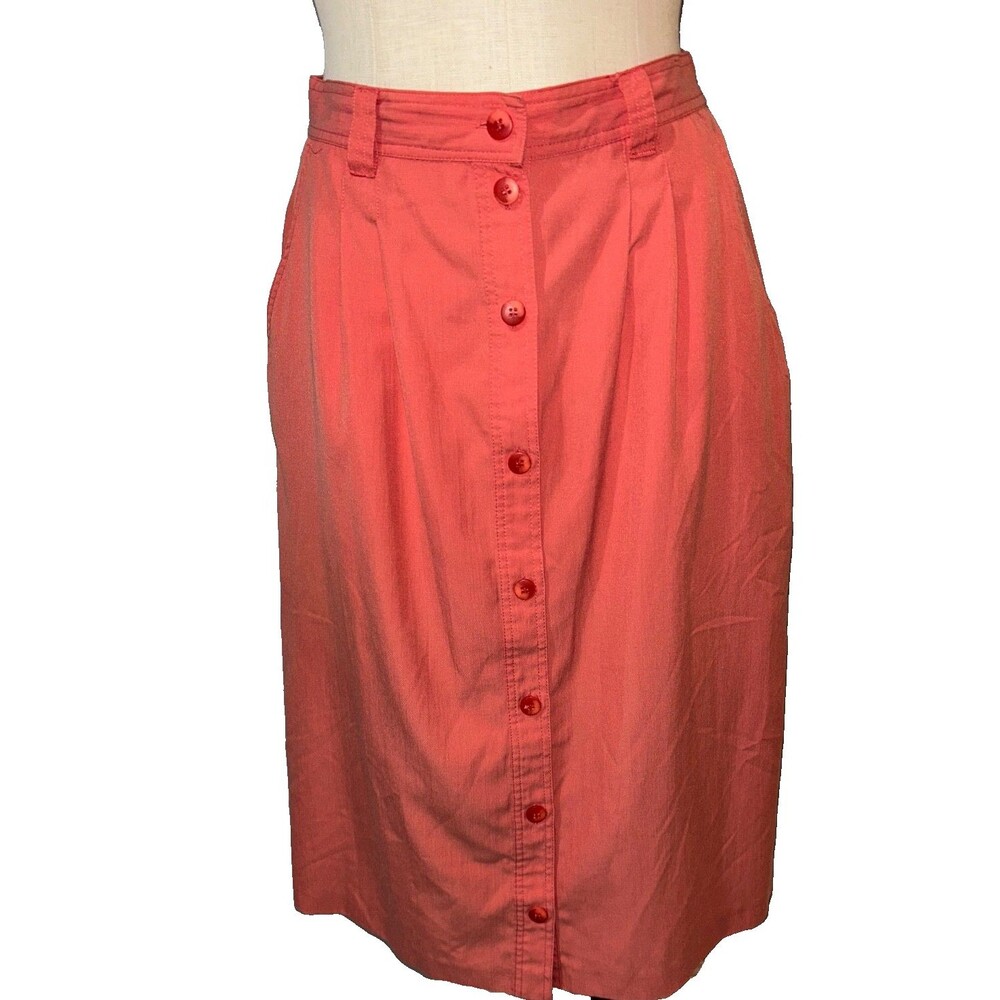 TravelSmith Women’s Vintage Button Front Midi Skirt size 12 Coral Nylon